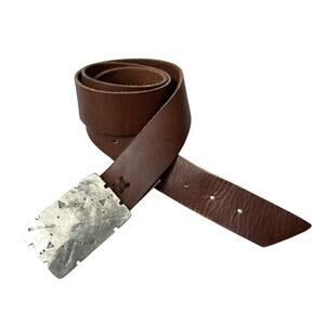 Sundance Catalog Brown Leather Belt M/L with 1.5” Silver Buckle